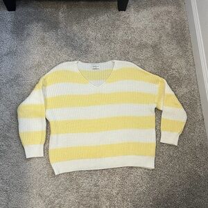 V-Neck Sweater with Yellow and White Stripes